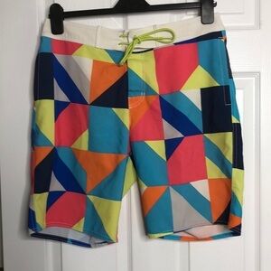 American Eagle Men Board Shorts Bright Geometric Pockets Summer Beach Pool M